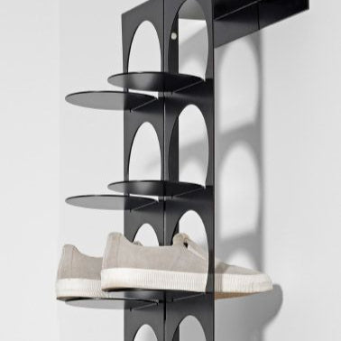 Metal Wall Hanging Shoe Rack – 8 Pair | Black & Gold Matte Finish