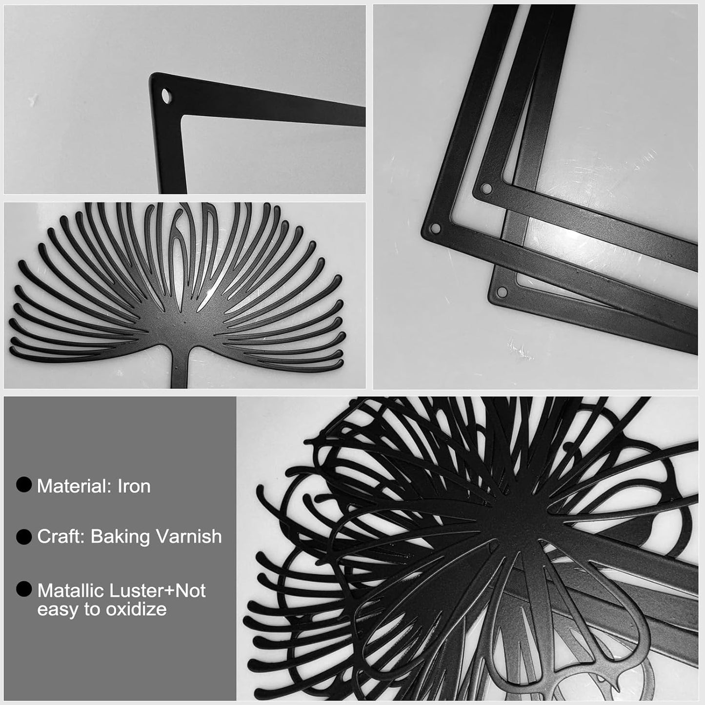 3 Pcs Black Minimalist Abstract Wall Art – Metal Tree Leaf Line Drawing