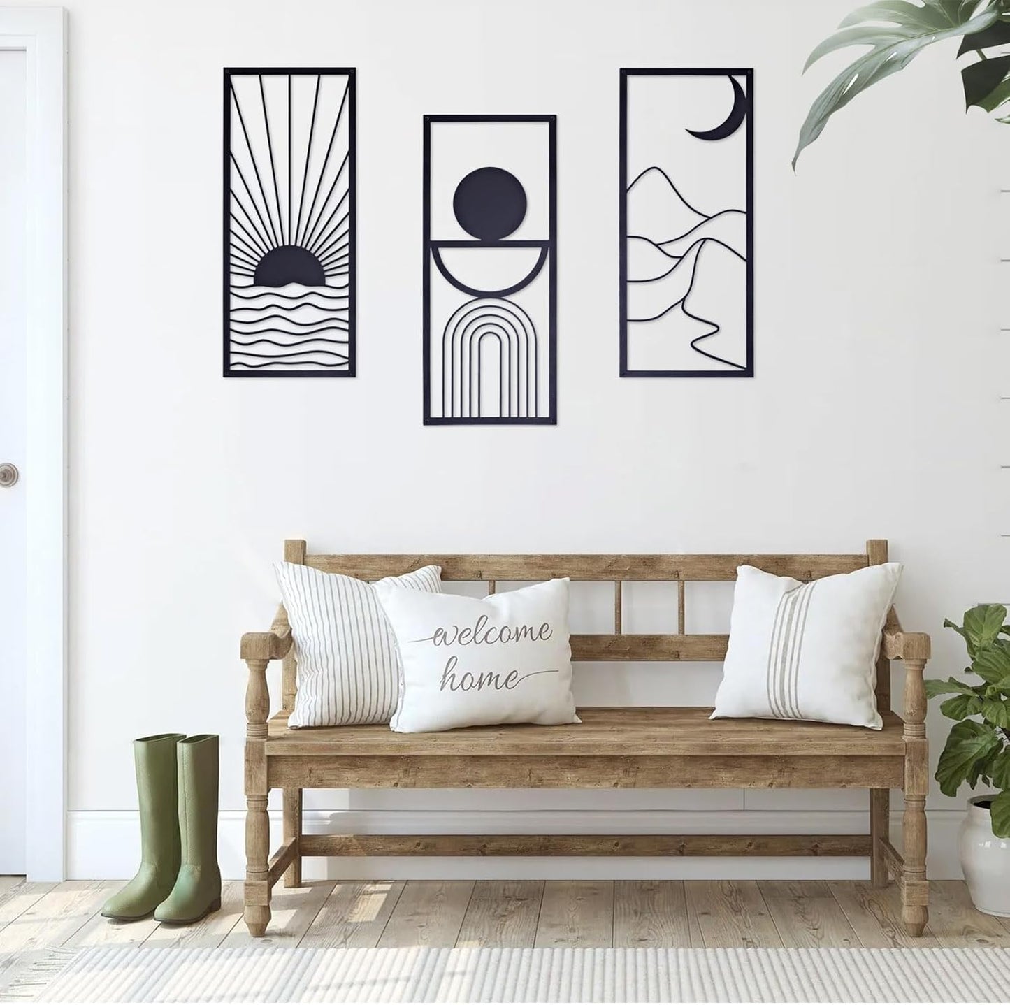 3 Pcs Black Metal Wall Art – Minimalist Boho Wall Decor – Large Modern Abstract Wall Art for Living Room and Bedroom