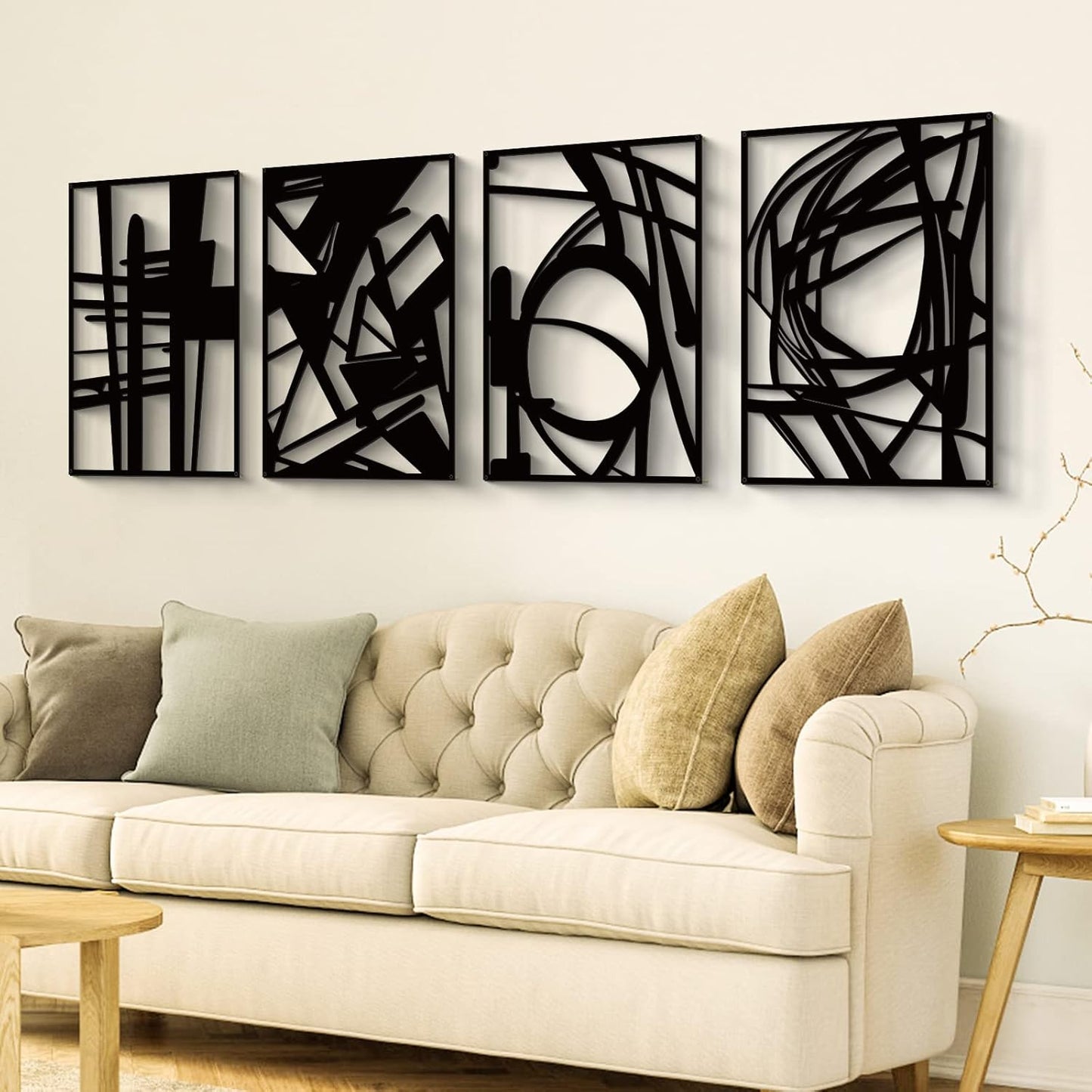 4 Pack Black Abstract Metal Wall Art