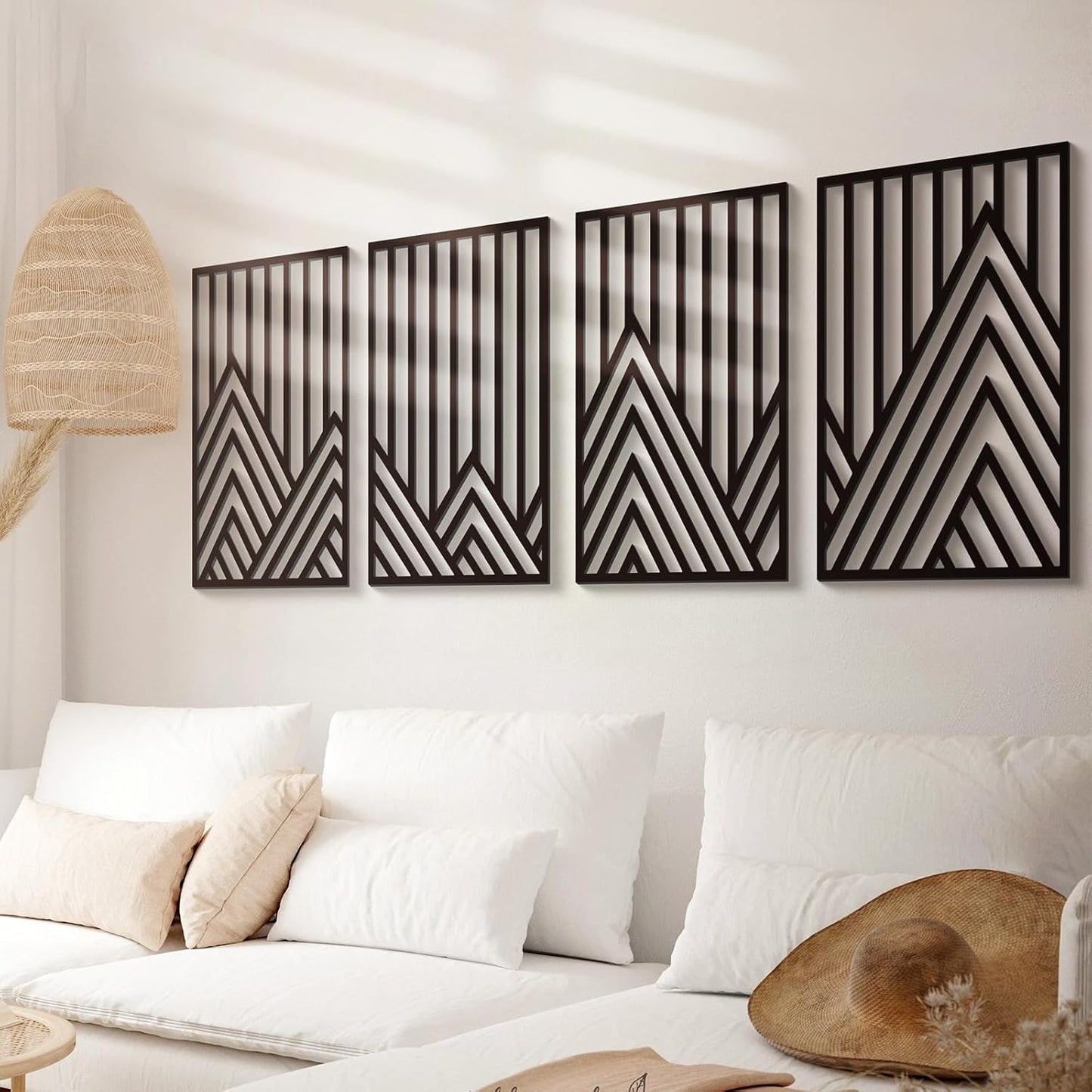 4 Pcs Black Abstract Mountain Line Metal Wall Art – Minimalist Single Line Art