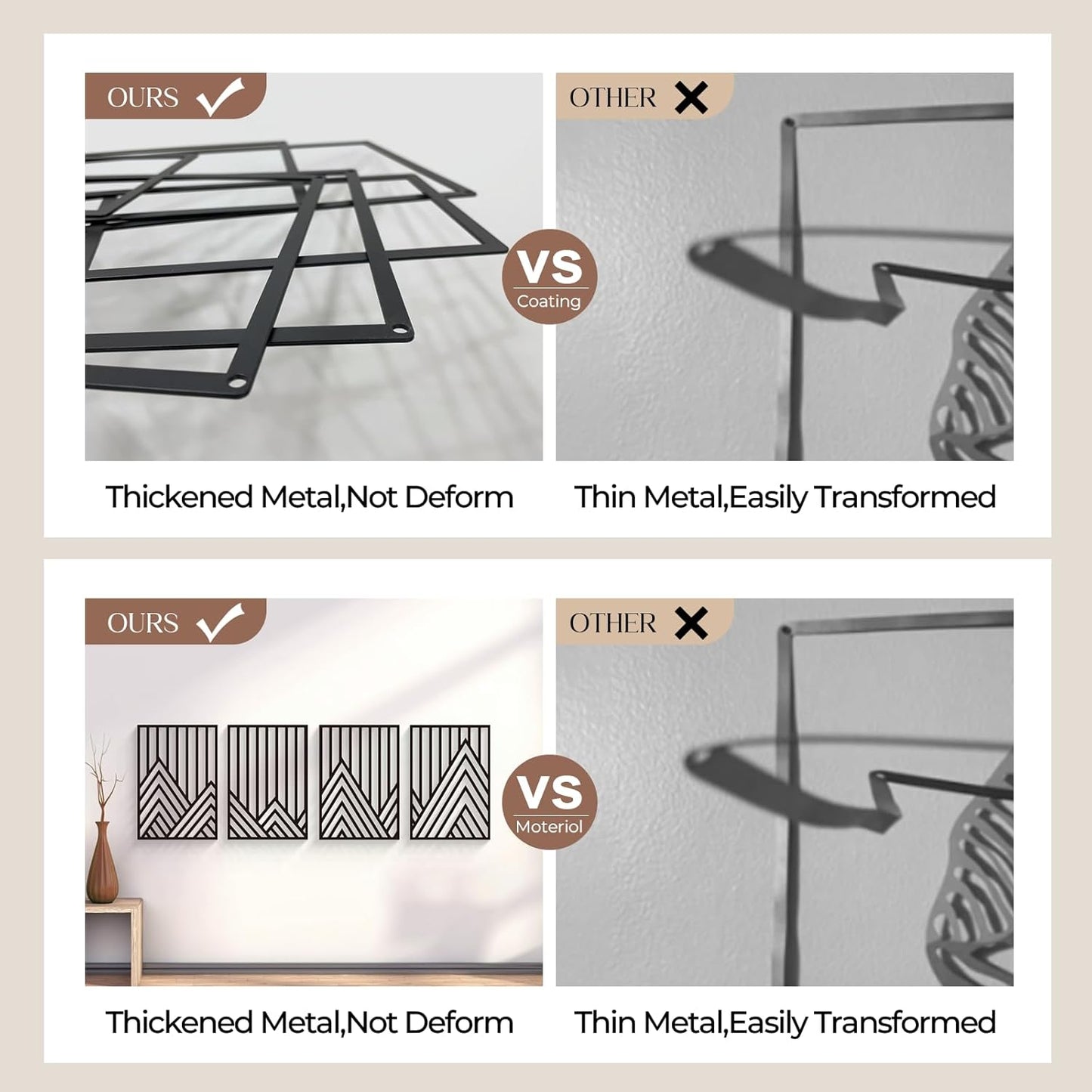 4 Pcs Black Abstract Mountain Line Metal Wall Art – Minimalist Single Line Art