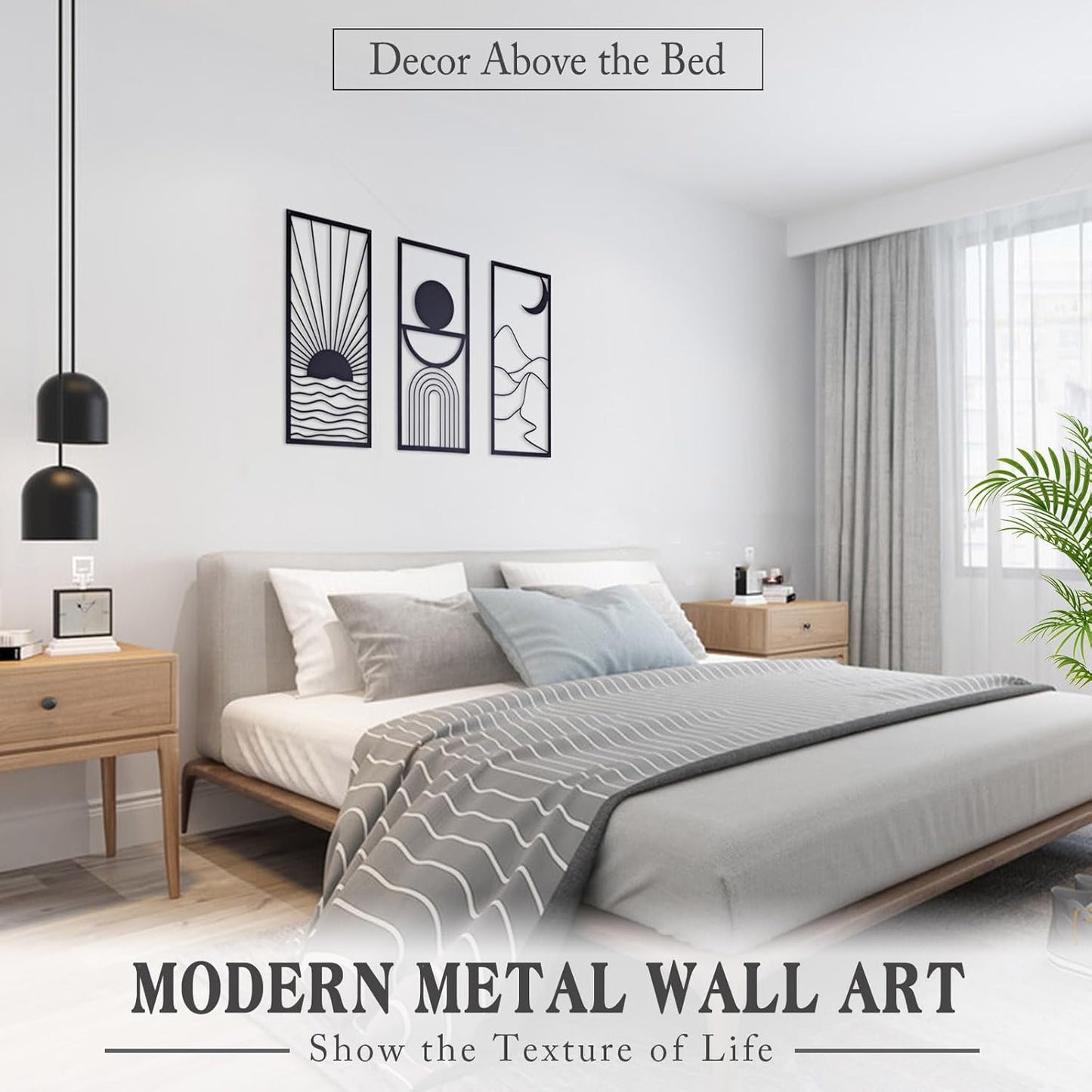 3 Pcs Black Metal Wall Art – Minimalist Boho Wall Decor – Large Modern Abstract Wall Art for Living Room and Bedroom