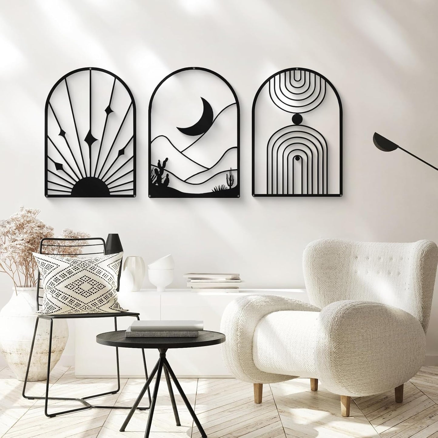 4 Pack Black Abstract Metal Wall Art – Minimalist Single Line Boho Wall Decor
