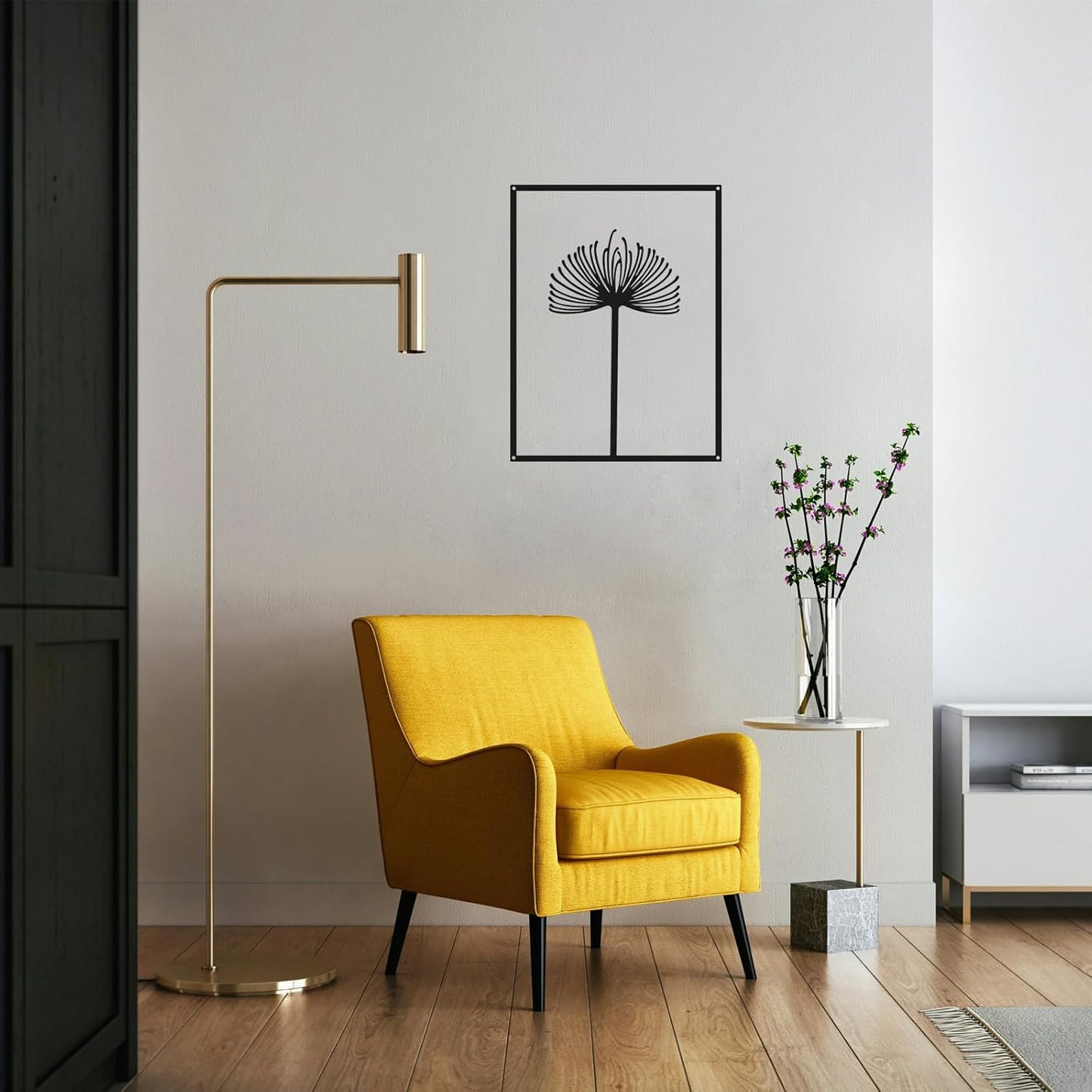 3 Pcs Black Minimalist Abstract Wall Art – Metal Tree Leaf Line Drawing