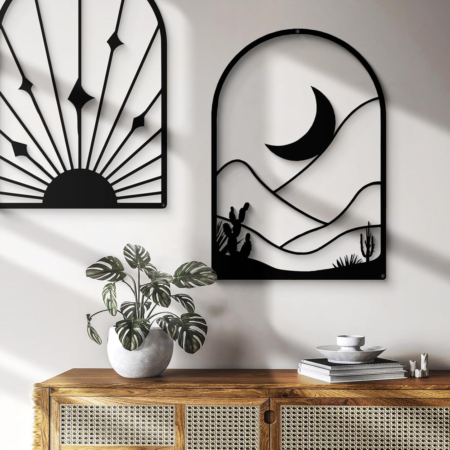 4 Pack Black Abstract Metal Wall Art – Minimalist Single Line Boho Wall Decor