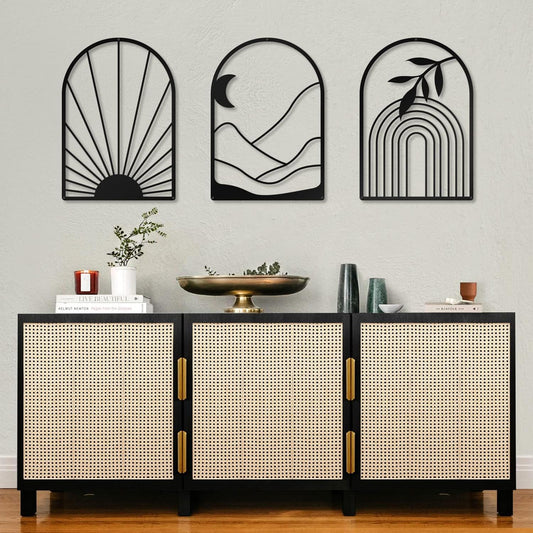 3 Pack Black Metal Wall Decor – Large Bohemian Line Wall Art