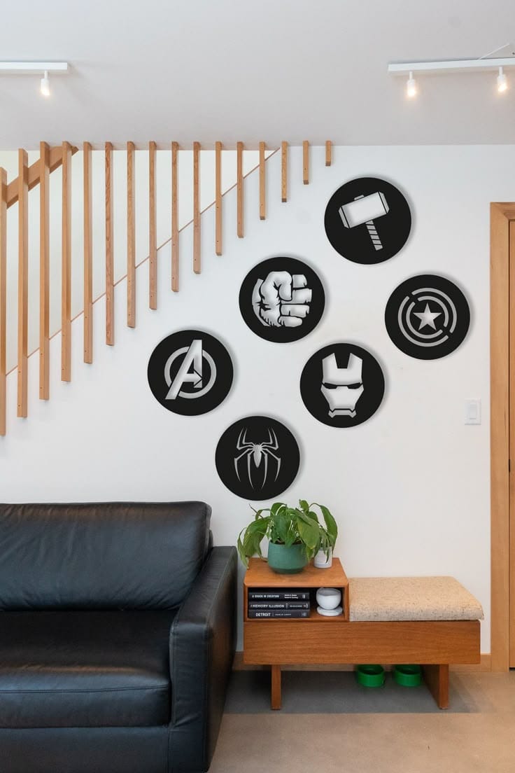 Avengers Circle Wall Art Set – 6pcs | 8"x8" | Powder-Coated Metal | Wall Wonders