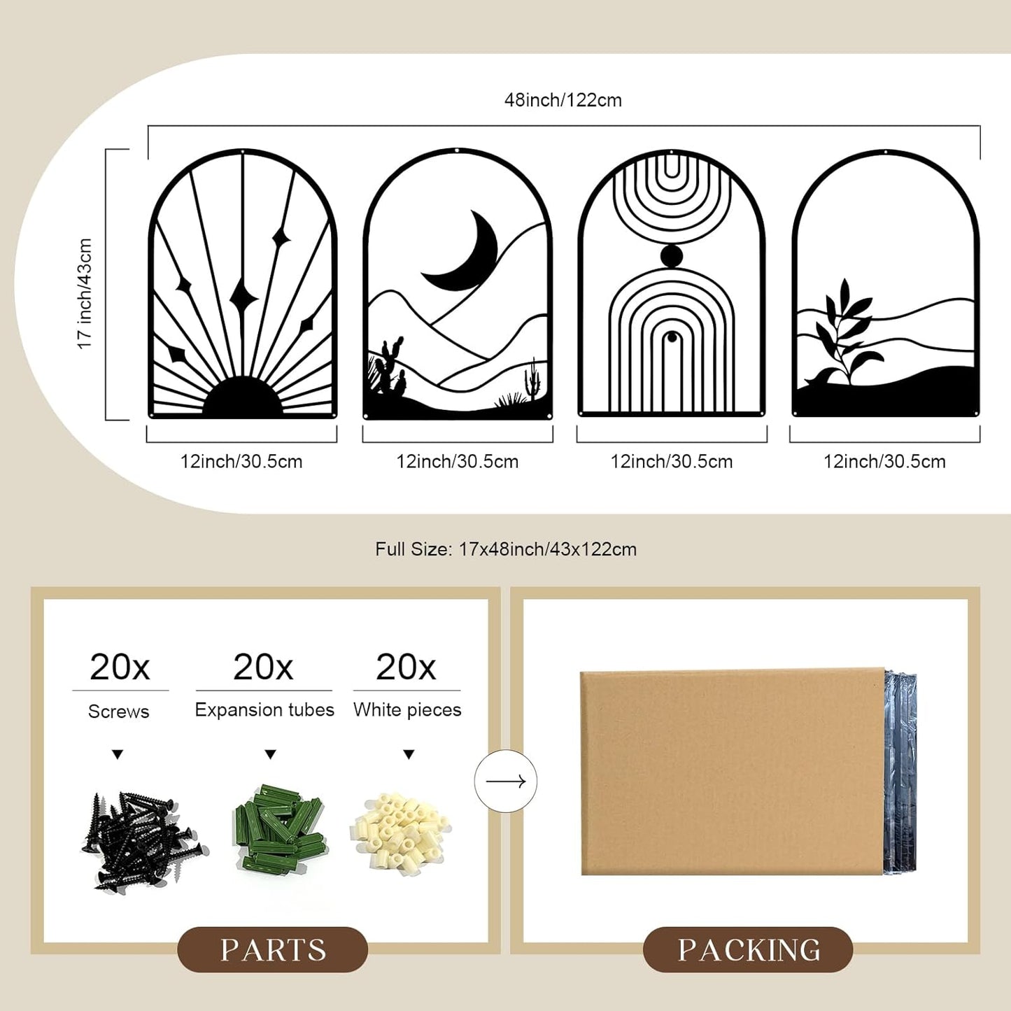 4 Pack Black Abstract Metal Wall Art – Minimalist Single Line Boho Wall Decor