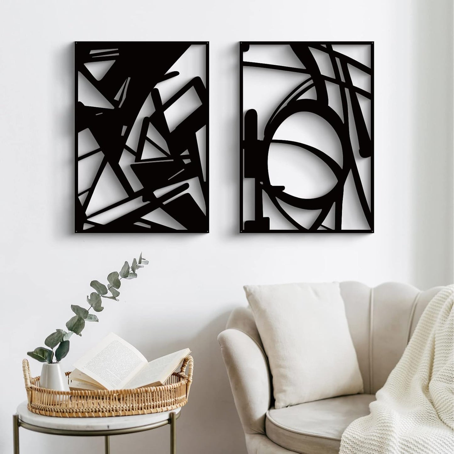 4 Pack Black Abstract Metal Wall Art