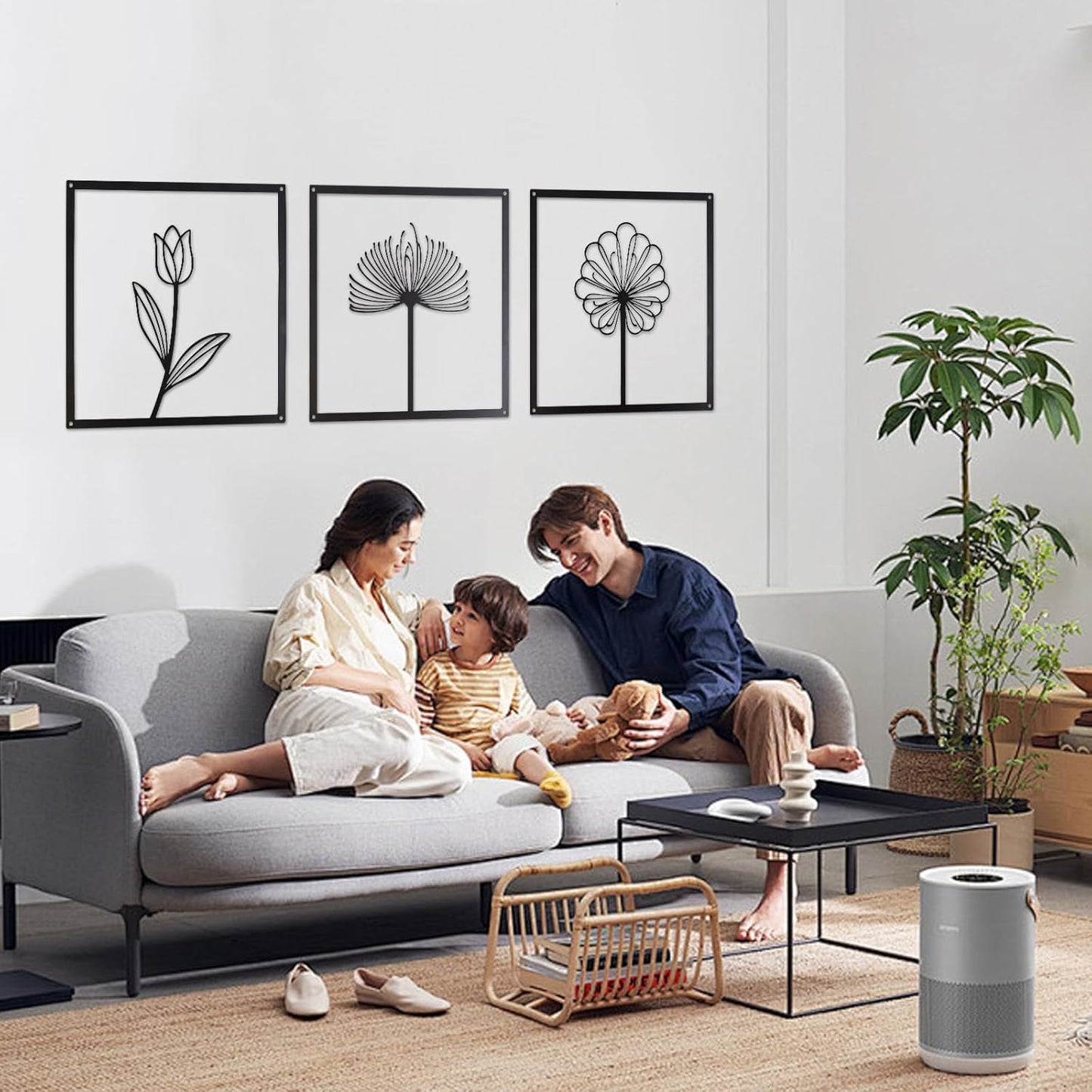 6 Pcs Black Metal Wall Art Decor – Minimalist Flower and Leaf Line Art