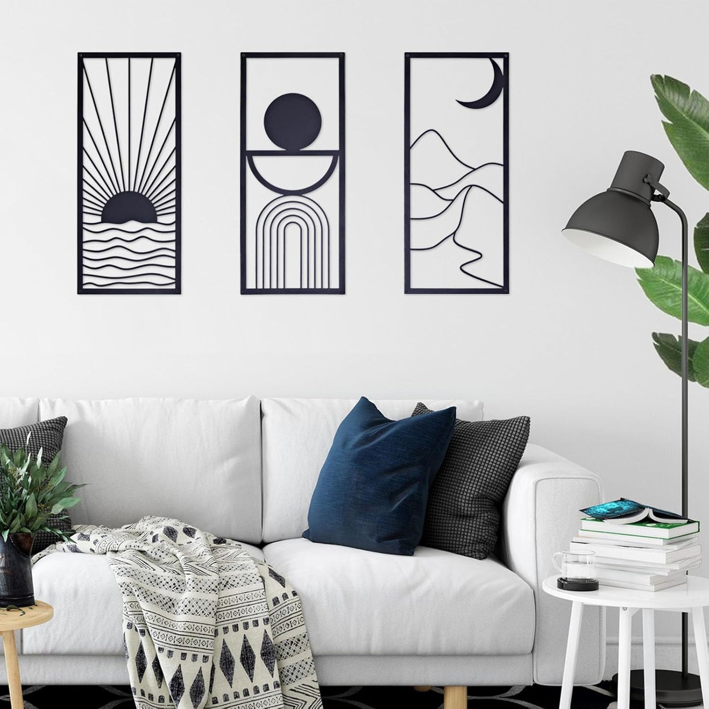 3 Pcs Black Metal Wall Art – Minimalist Boho Wall Decor – Large Modern Abstract Wall Art for Living Room and Bedroom