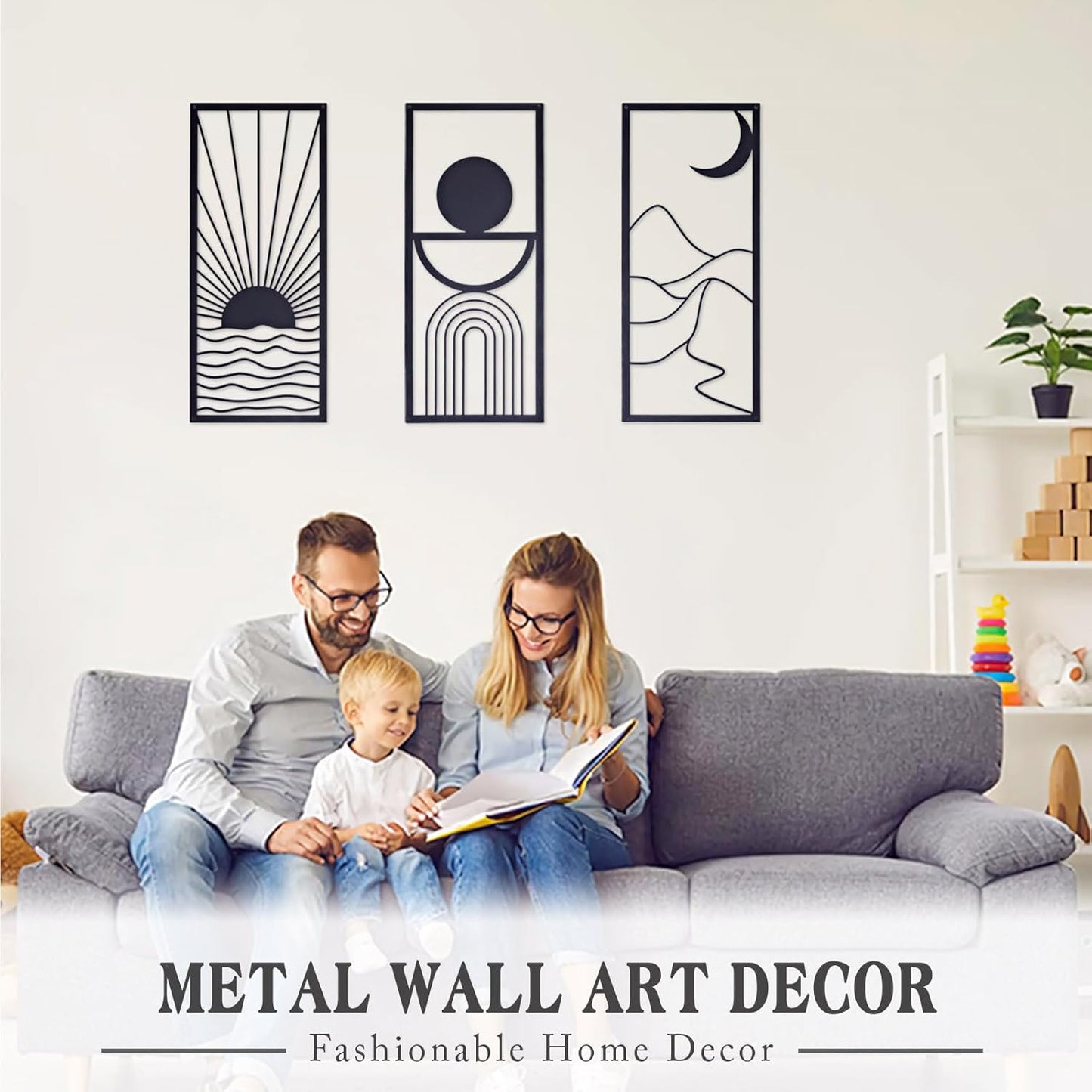 3 Pcs Black Metal Wall Art – Minimalist Boho Wall Decor – Large Modern Abstract Wall Art for Living Room and Bedroom