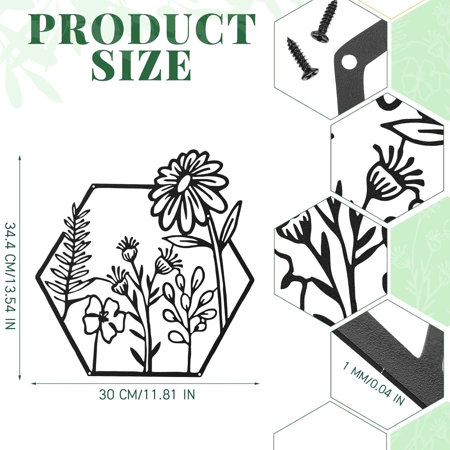 3 Pcs Black Metal Flower Wall Decor – Minimalist Floral Wall Art