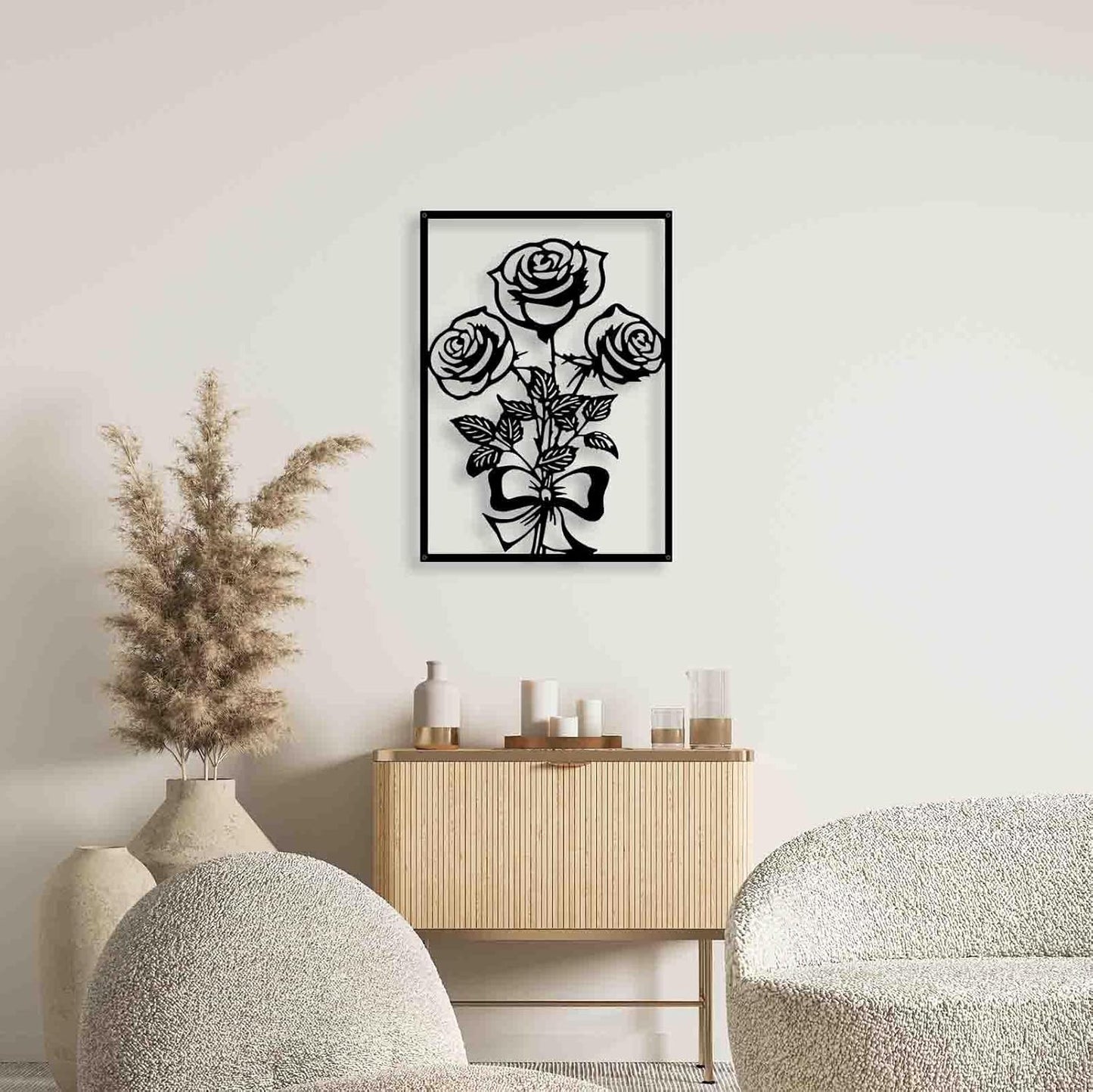 3 Pcs Minimalist Black Metal Flower Wall Art – Modern Floral Line Decor