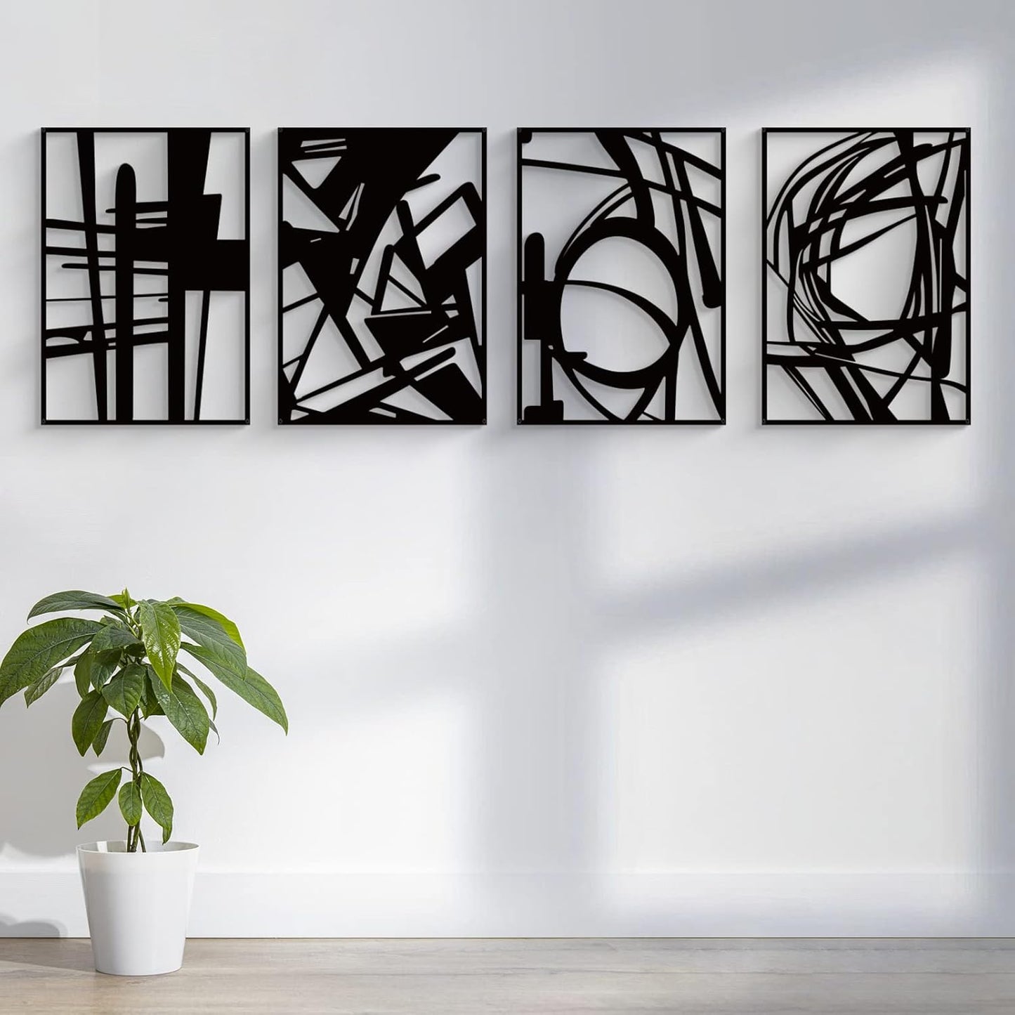 4 Pack Black Abstract Metal Wall Art