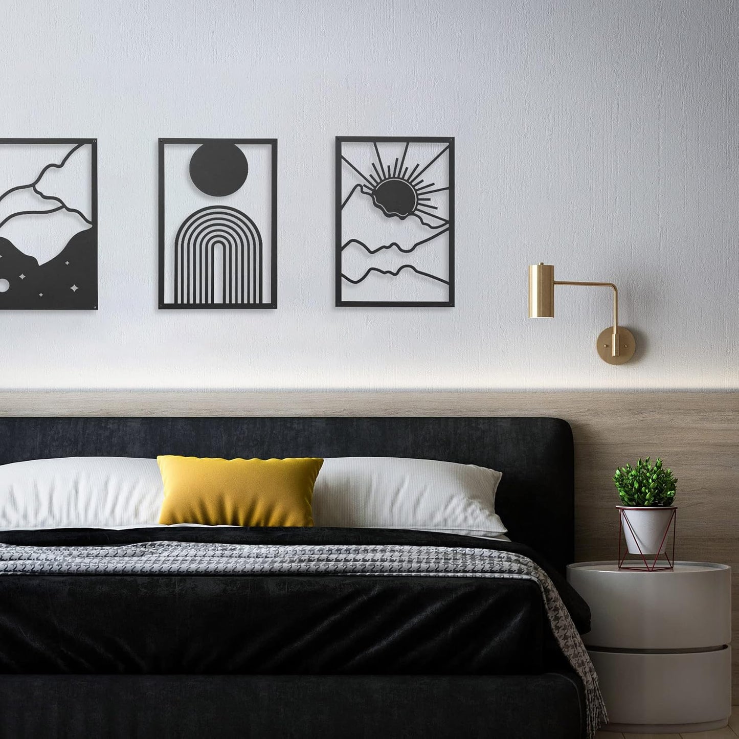 3 Pcs Black Geometric Line Wall Art