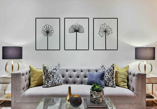 3 Pcs Black Minimalist Abstract Wall Art – Metal Tree Leaf Line Drawing