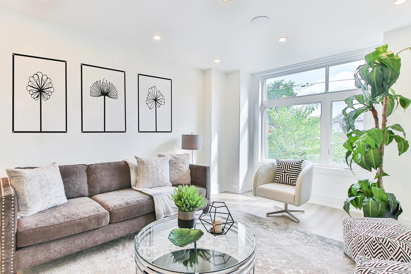 3 Pcs Black Minimalist Abstract Wall Art – Metal Tree Leaf Line Drawing