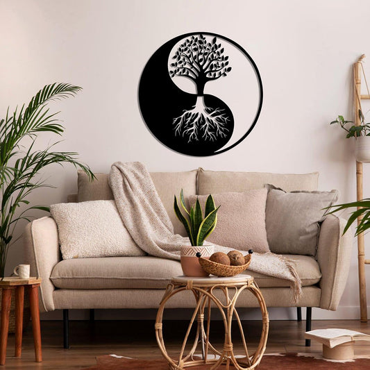 Metal Tree of Life Wall Art – Yin Yang Metal Decor – 18" W x 18" H