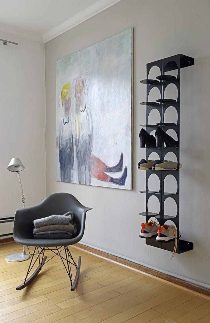 Metal Wall Hanging Shoe Rack – 8 Pair | Black & Gold Matte Finish