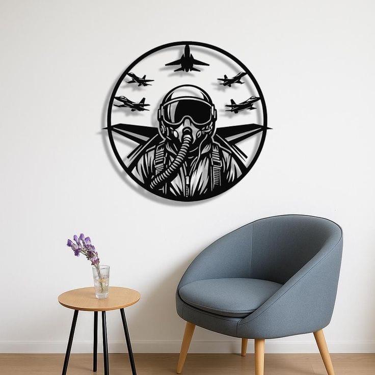 PAF Fighter Pilot Wall Art – 16" x 16" | Powder-Coated Metal | Wall Wonders